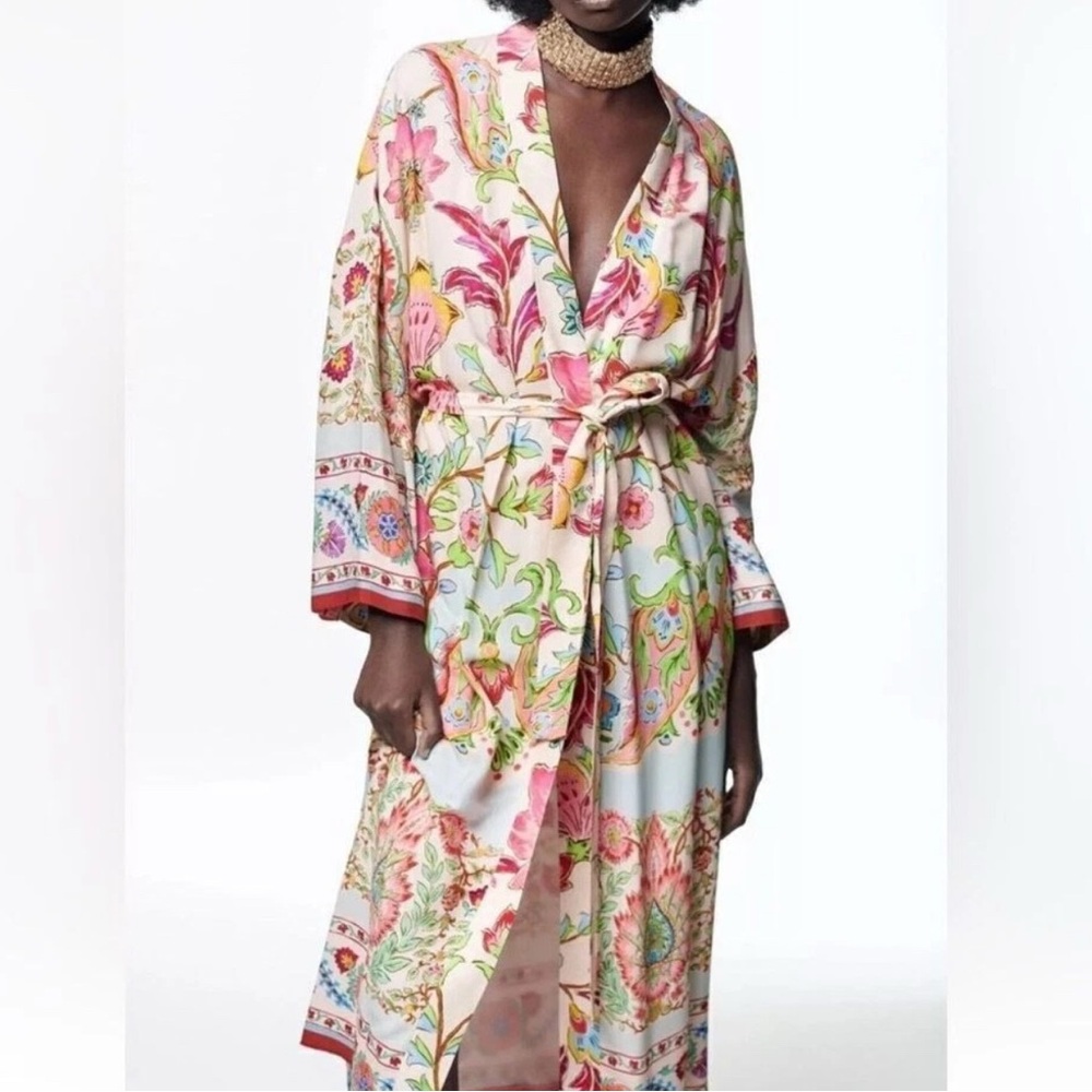 Zara Floral Paisley Boho Colorful Kimono Robe XS - Oversized